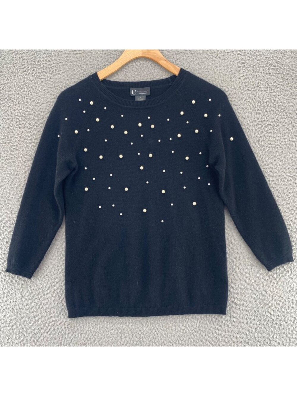 C By Bloomingdales Sweater Womens Extra Small Black Cashmere Knit Pearl Beaded
